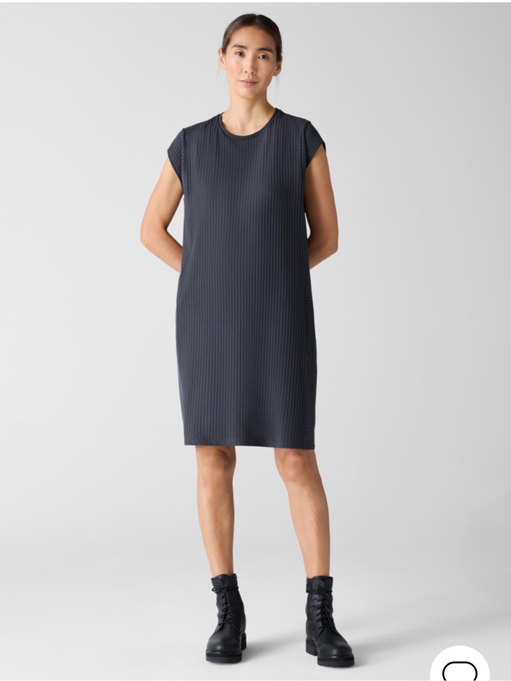 EILEEN FISHER Gray Organic Cotton Round Neck T-Shirt Shift Dress Size L